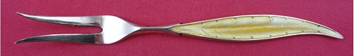 Pickle Fork feather handle vermeil enameled yellow by Ohar Hval 5 1/4
