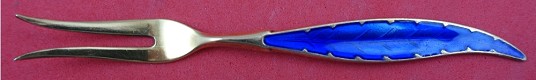 Lemon / Strawberry Fork feather handle vermeil enameled blue by Ohar Hval 4 1/4