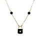 14K Yellow Gold Necklace with Diamond and Black Enamel Lock Pendant and Black Onyx Beads 17
