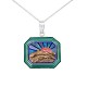 Sterling Intarsia Inlay Pendant with Scene of Sunrise/Sunset and Opal, Malachite, Rhodochrosite, Lapis   j7598 