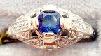 18K Art Deco Style Blue Sapphire & Diamond Ring size 7 j2699